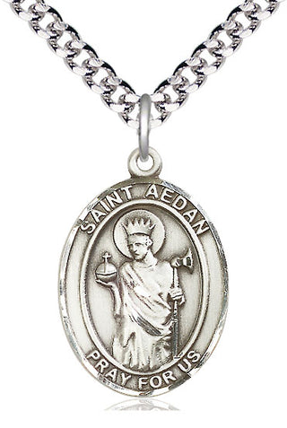 Sterling Silver Saint Aedan of Ferns Medal Catholic Jewelry Engraved Catholic Saint Jewelry