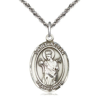 Sterling Silver Saint Aedan of Ferns Medal Catholic Jewelry Engraved Catholic Saint Jewelry