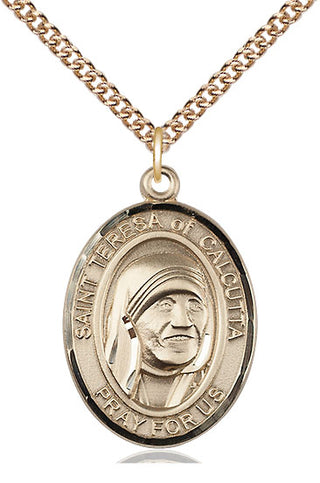 14kt Gold Filled Saint Teresa of Calcutta Medal Catholic Jewelry Engraved Catholic Saint Jewelry