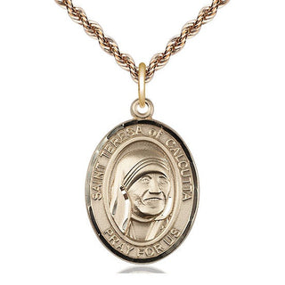 14kt Gold Filled Saint Teresa of Calcutta Medal Catholic Jewelry Engraved Catholic Saint Jewelry