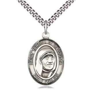 Pewter Saint Teresa of Calcutta Medal Catholic Jewelry Engraved Catholic Saint Jewelry