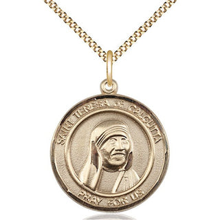 14kt Gold Filled Saint Teresa of Calcutta Medal Catholic Jewelry Engraved Catholic Saint Jewelry