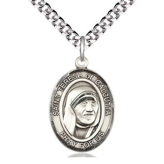 Sterling Silver Saint Teresa of Calcutta Medal Catholic Jewelry Engraved Catholic Saint Jewelry