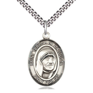 Sterling Silver Saint Teresa of Calcutta Medal Catholic Jewelry Engraved Catholic Saint Jewelry