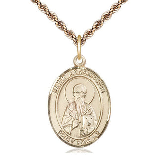 14kt Gold Saint Athanasius Medal Engraved Catholic Saint Jewelry