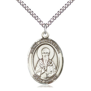 Sterling Silver Saint Athanasius Medal Catholic Jewelry Engraved Catholic Saint Jewelry