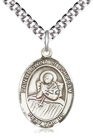 Pewter Saint Lidwina of Schiedam Medal Catholic Jewelry Engraved Catholic Saint Jewelry