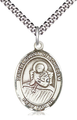 Pewter Saint Lidwina of Schiedam Medal Catholic Jewelry Engraved Catholic Saint Jewelry