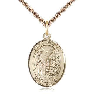 14kt Gold Saint Fiacre Medal Engraved Catholic Saint Jewelry
