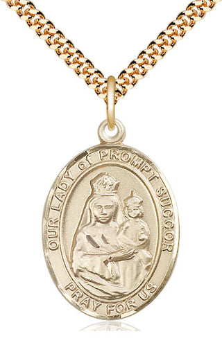 14kt Gold Filled Our Lady of Prompt Succor Medal Catholic Jewelry Engraved Catholic Saint Jewelry