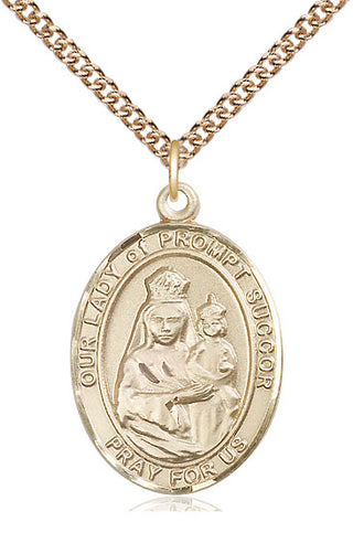 14kt Gold Filled Our Lady of Prompt Succor Medal Catholic Jewelry Engraved Catholic Saint Jewelry