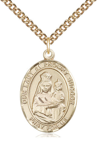 14kt Gold Filled Our Lady of Prompt Succor Medal Catholic Jewelry Engraved Catholic Saint Jewelry