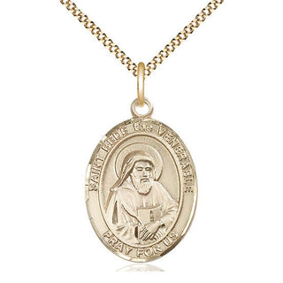 14kt Gold Filled Saint Bede the Venerable Medal Catholic Jewelry Engraved Catholic Saint Jewelry