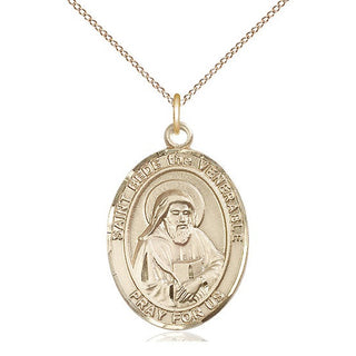14kt Gold Filled Saint Bede the Venerable Medal Catholic Jewelry Engraved Catholic Saint Jewelry