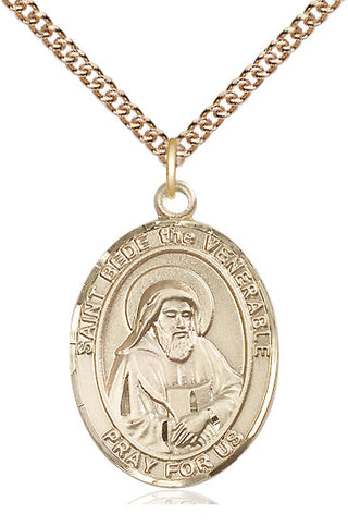 14kt Gold Filled Saint Bede the Venerable Medal Catholic Jewelry Engraved Catholic Saint Jewelry