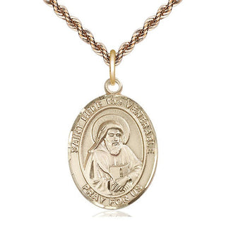 14kt Gold Filled Saint Bede the Venerable Medal Catholic Jewelry Engraved Catholic Saint Jewelry