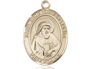 14kt Gold Saint Bede the Venerable Medal Engraved Catholic Saint Jewelry