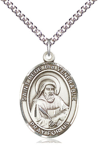 Sterling Silver Saint Bede the Venerable Medal Catholic Jewelry Engraved Catholic Saint Jewelry