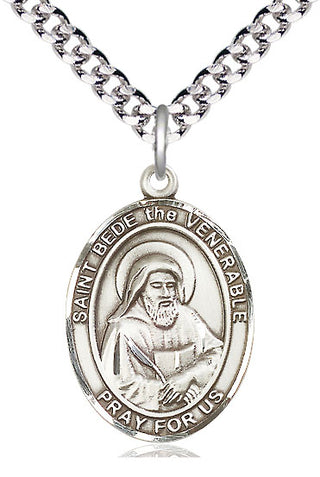Sterling Silver Saint Bede the Venerable Medal Catholic Jewelry Engraved Catholic Saint Jewelry