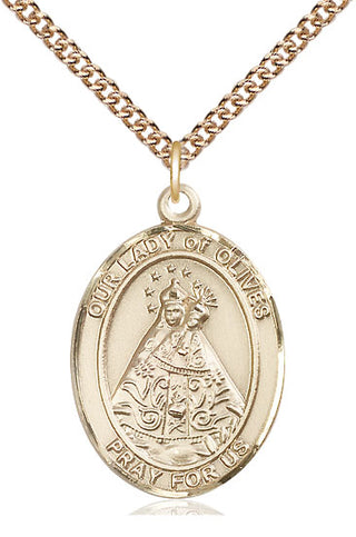 14kt Gold Our Lady of Olives Medal Engraved Catholic Saint Jewelry