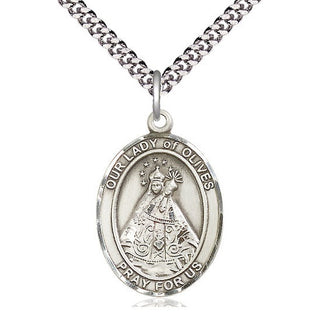 Pewter Our Lady of Olives Medal Catholic Jewelry Engraved Catholic Saint Jewelry