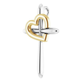 14K White & Yellow Cross with Heart Pendant