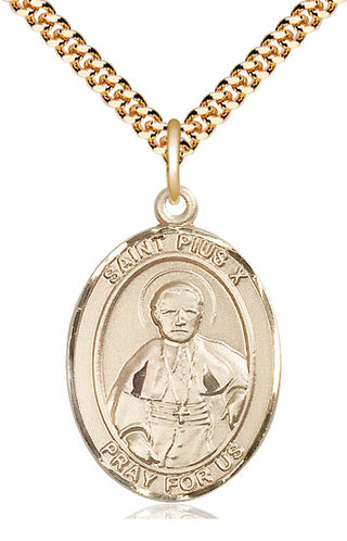 14kt Gold Filled Saint Pius X Medal Catholic Jewelry Engraved Catholic Saint Jewelry