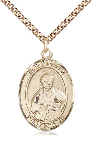 14kt Gold Filled Saint Pius X Medal Catholic Jewelry Engraved Catholic Saint Jewelry