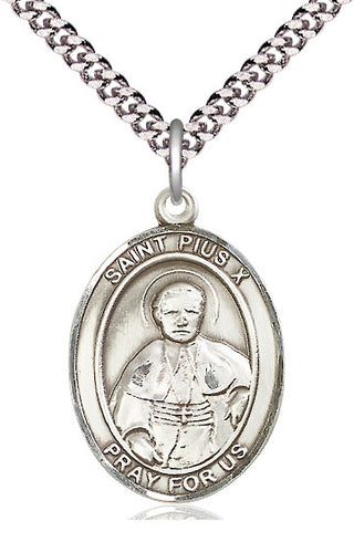 Sterling Silver Saint Pius X Medal Catholic Jewelry Engraved Catholic Saint Jewelry