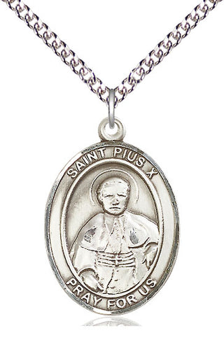 Sterling Silver Saint Pius X Medal Catholic Jewelry Engraved Catholic Saint Jewelry