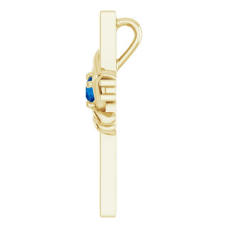 14K Yellow Natural Blue Sapphire Cross Pendant 