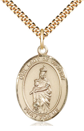 14kt Gold Filled Our Lady of Victory Medal Catholic Jewelry Engraved Catholic Saint Jewelry