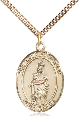14kt Gold Filled Our Lady of Victory Medal Catholic Jewelry Engraved Catholic Saint Jewelry