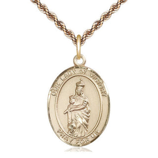 14kt Gold Filled Our Lady of Victory Medal Catholic Jewelry Engraved Catholic Saint Jewelry