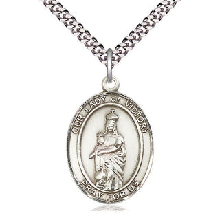 Pewter Our Lady of Victory Medal Catholic Jewelry Engraved Catholic Saint Jewelry
