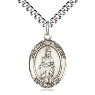 Pewter Our Lady of Victory Medal Catholic Jewelry Engraved Catholic Saint Jewelry