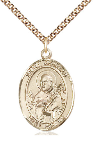 14kt Gold Filled Saint Meinrad of Einsideln Medal Catholic Jewelry Engraved Catholic Saint Jewelry