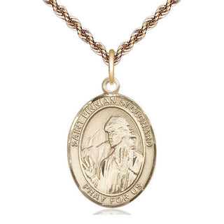 14kt Gold Filled Saint Finnian of Clonard Medal Catholic Jewelry Engraved Catholic Saint Jewelry