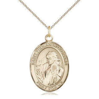 14kt Gold Saint Finnian of Clonard Medal Engraved Catholic Saint Jewelry