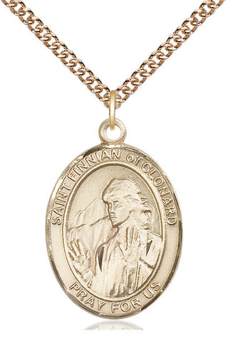 14kt Gold Saint Finnian of Clonard Medal Engraved Catholic Saint Jewelry