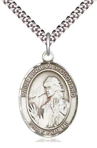 Sterling Silver Saint Finnian of Clonard Medal Catholic Jewelry Engraved Catholic Saint Jewelry