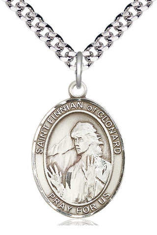 Sterling Silver Saint Finnian of Clonard Medal Catholic Jewelry Engraved Catholic Saint Jewelry
