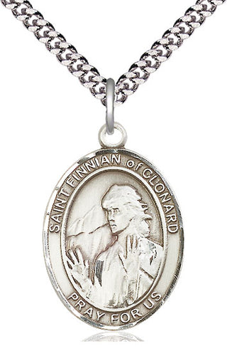 Sterling Silver Saint Finnian of Clonard Medal Catholic Jewelry Engraved Catholic Saint Jewelry