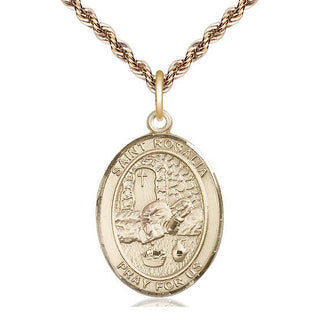 14kt Gold Saint Rosalia Medal Engraved Catholic Saint Jewelry