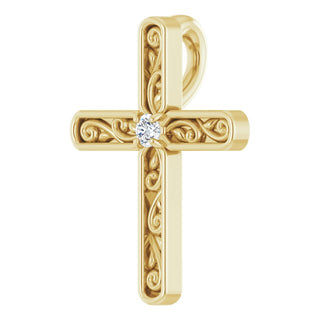 14K Yellow .03 CT Natural Diamond Cross Pendant 