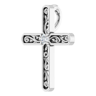 Sterling Silver .03 CT Natural Diamond Cross Pendant 
