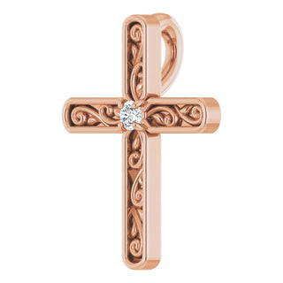 14K Rose .03 CT Natural Diamond Cross Pendant 