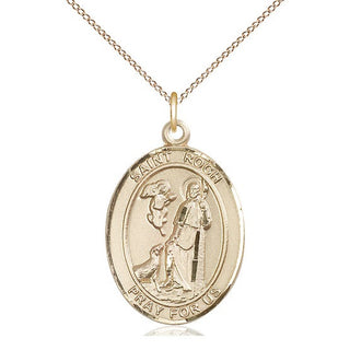 14kt Gold Filled Saint Roch Medal Catholic Jewelry Engraved Catholic Saint Jewelry
