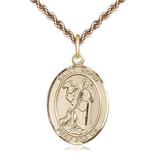 14kt Gold Saint Roch Medal Engraved Catholic Saint Jewelry