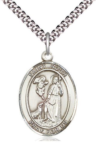 Sterling Silver Saint Roch Medal Catholic Jewelry Engraved Catholic Saint Jewelry